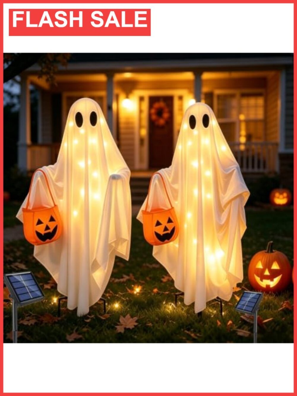 Solar Halloween Ghost Lights 2Pack Hanging Stake Yard Decor